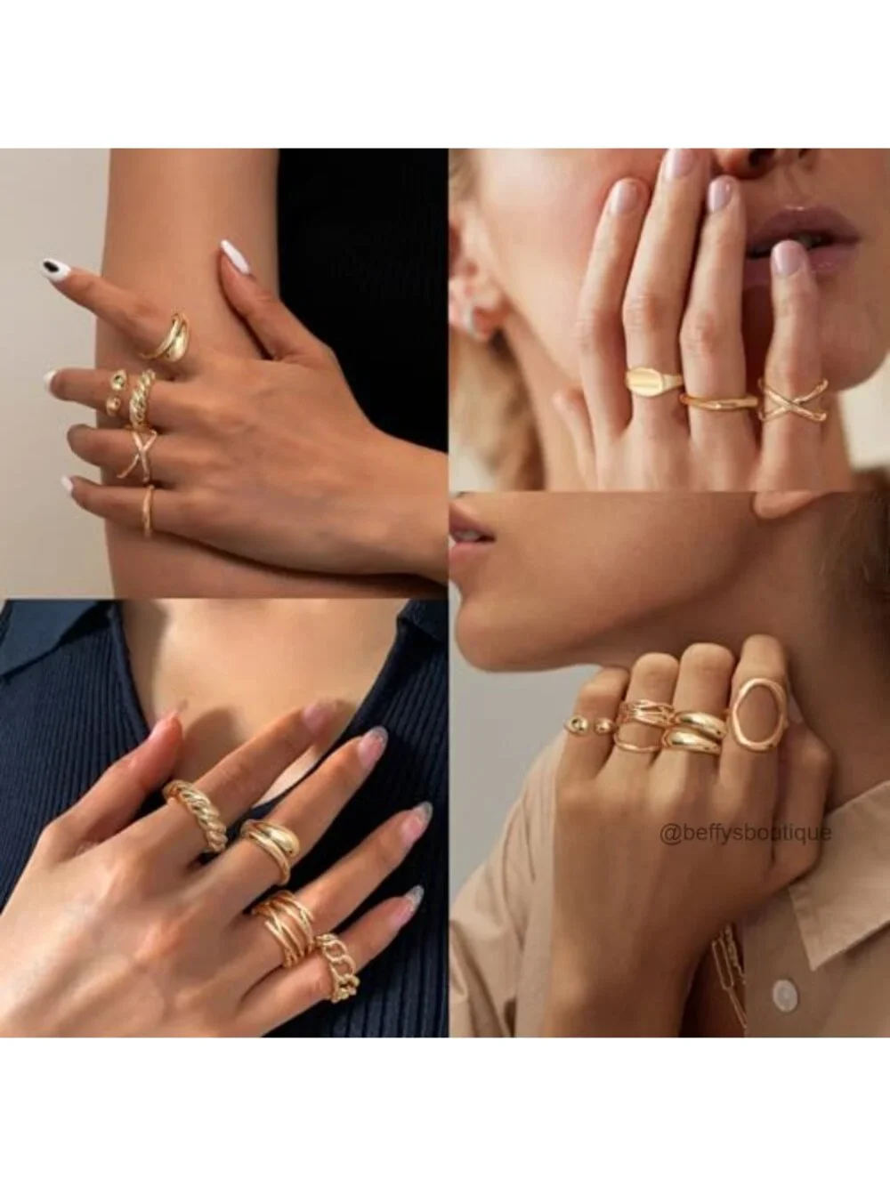 16 Pcs Chunky Rings Set 18K Gold Plated Adjustable Stackable Dome Ring Pack